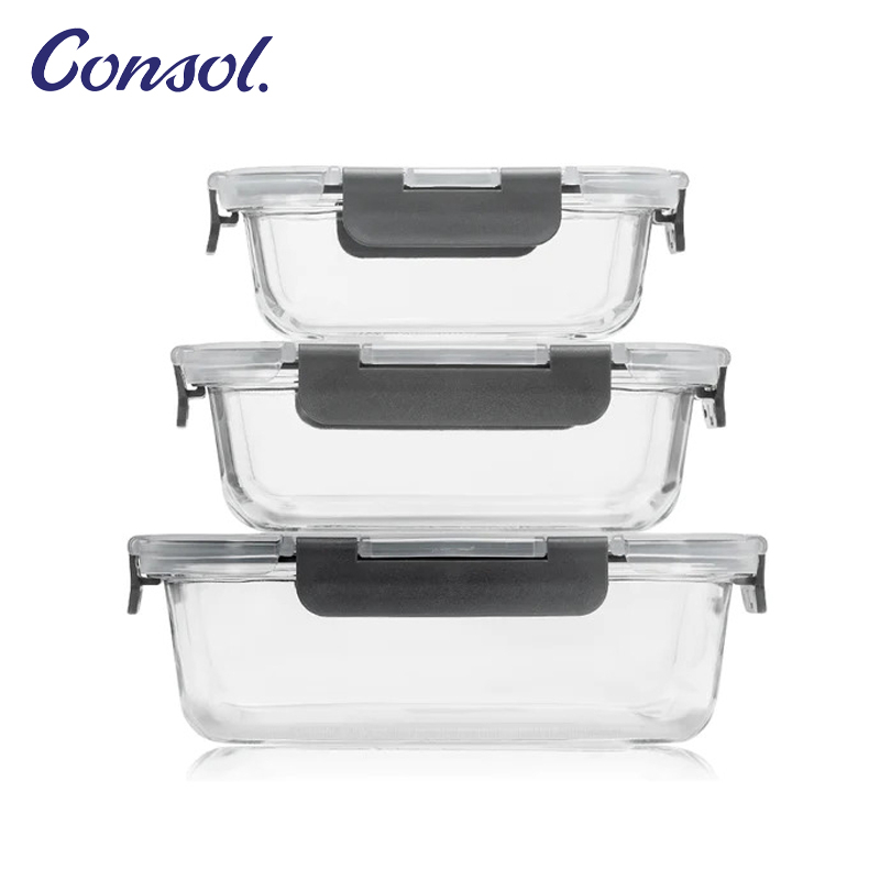 3-Piece Madrid Glass Storage Containers With Clip-On Lid