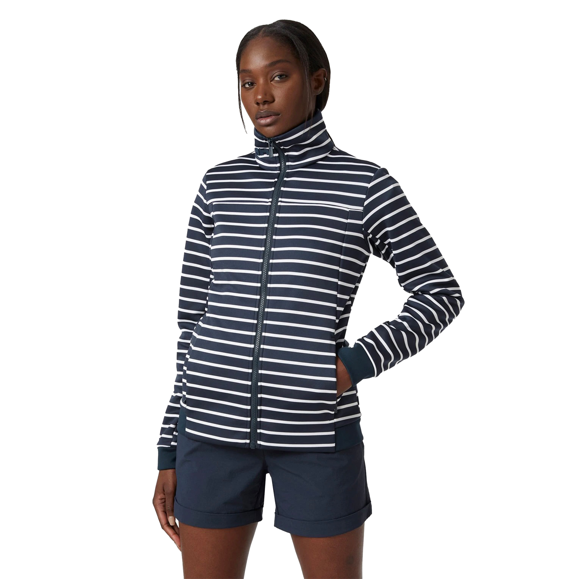 Ladies Navy Stripe Slick Crew Fleece Jacket