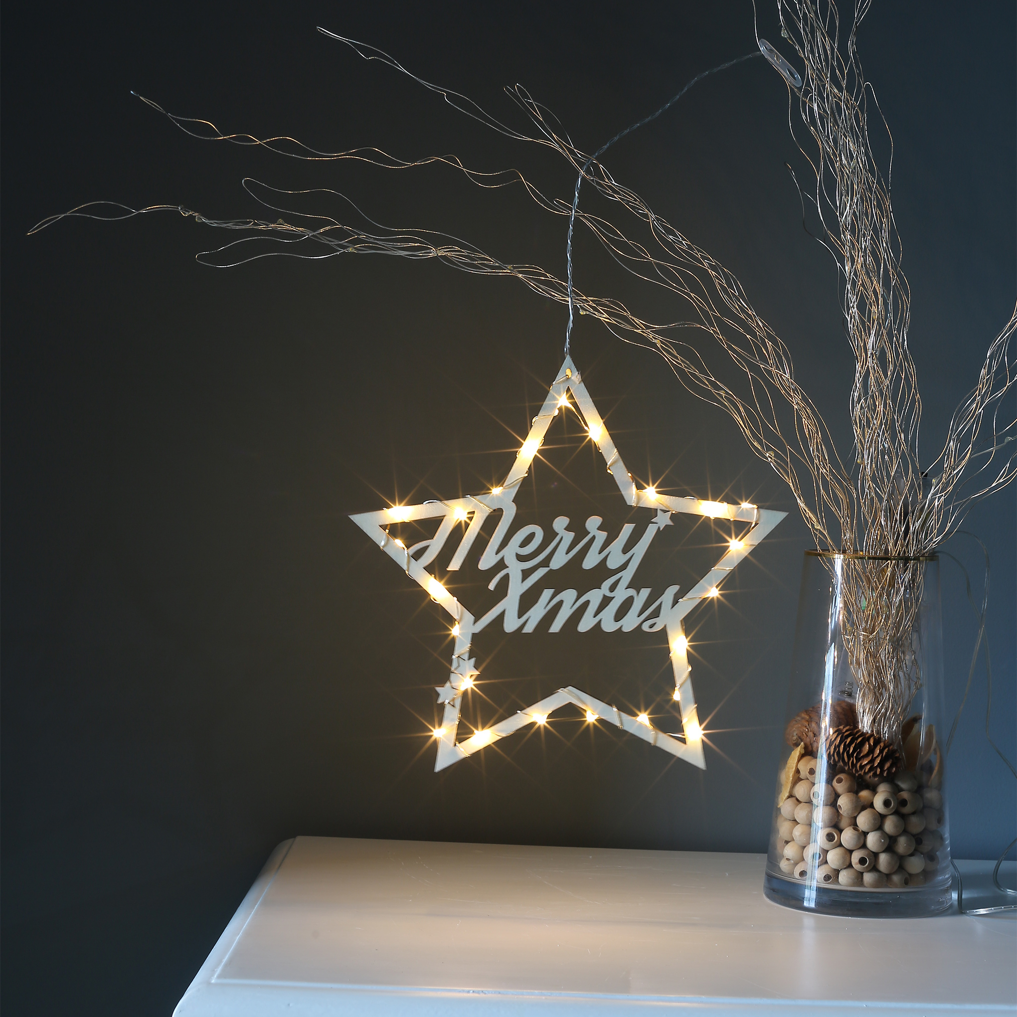27 off on Wooden Merry Christmas Star with Lights OneDayOnly