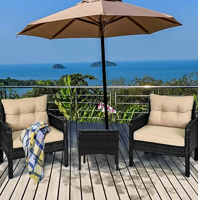 patio table and chairs with parasol