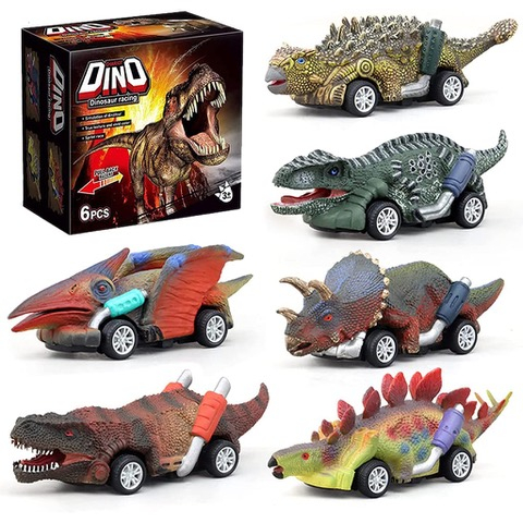 6x Pull Back Dinosaur Car Toys