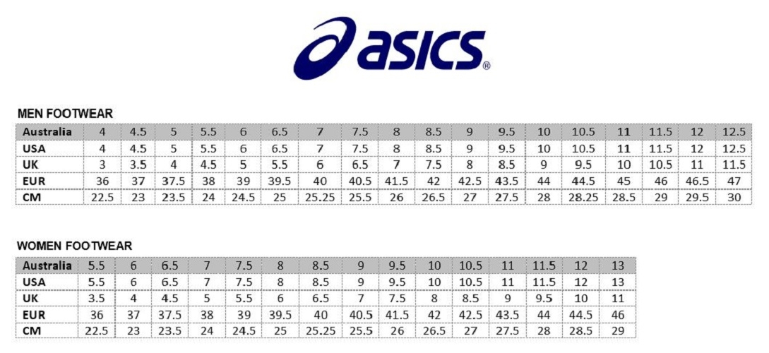 Size Chart Asics Shoes Size Asics Shoe Size Mens In Cm Asics Mens
