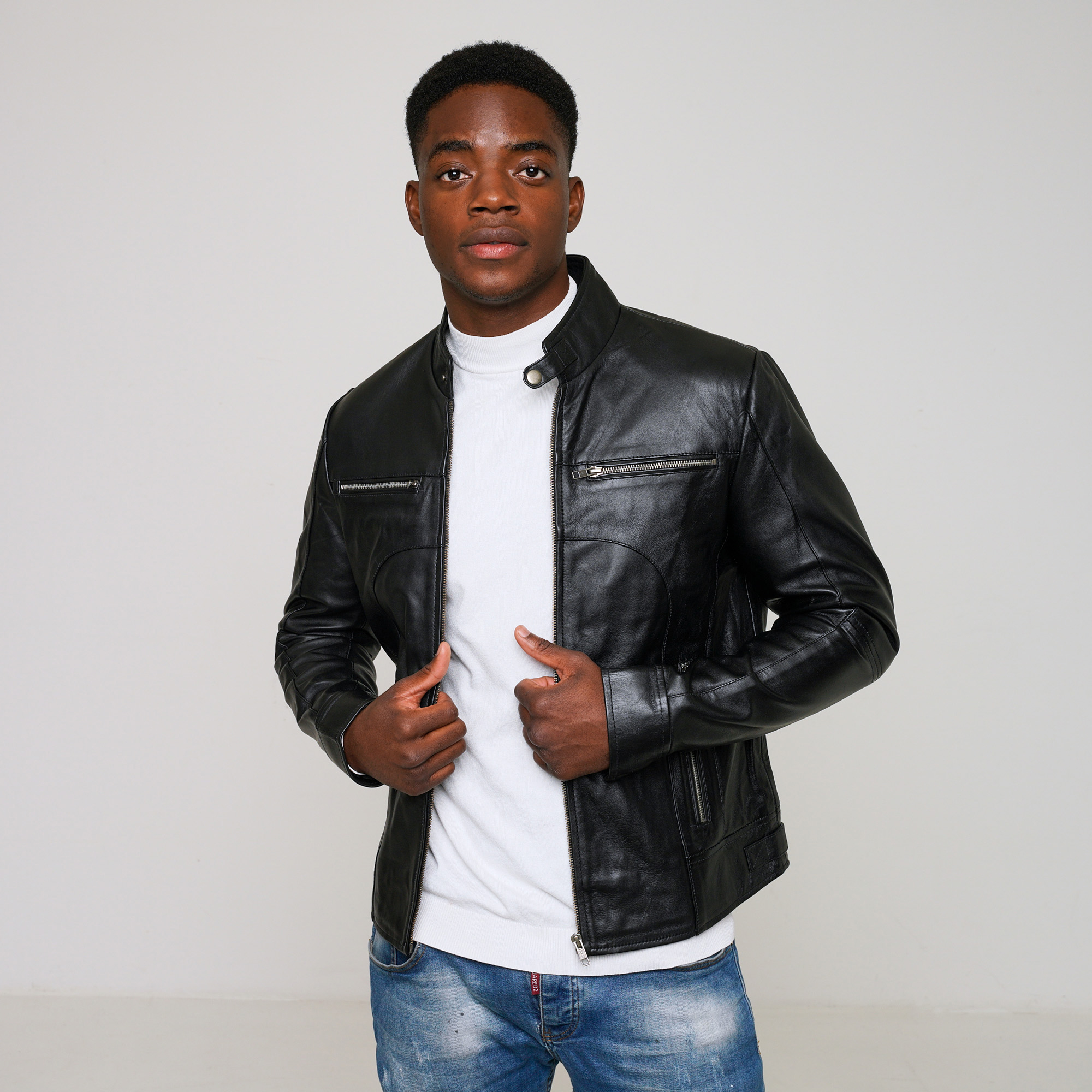 Mens slim leather clearance jacket