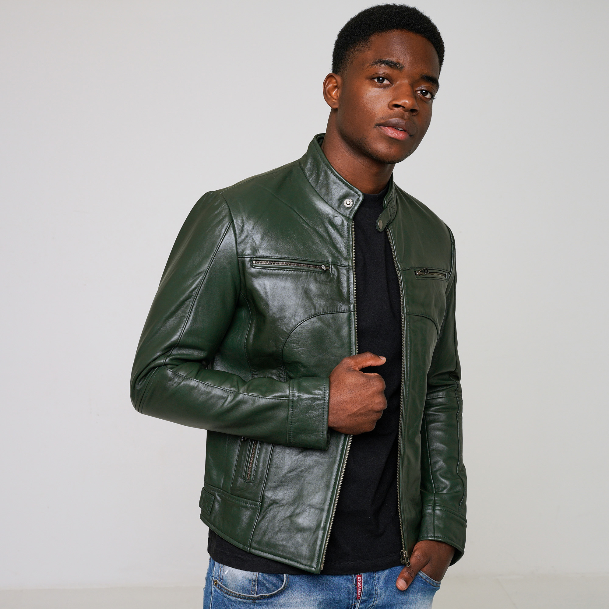 Dark green leather outlet jacket mens