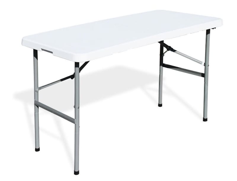 Lifetime 4 ft. One Hand Adjustable Height Fold-in-Half Table Almond 80726 -  The Home Depot
