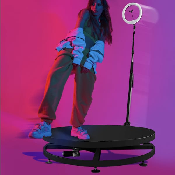 360° 68cm Photo Booth Machine with Ring Light & Adjustable Camera Stand