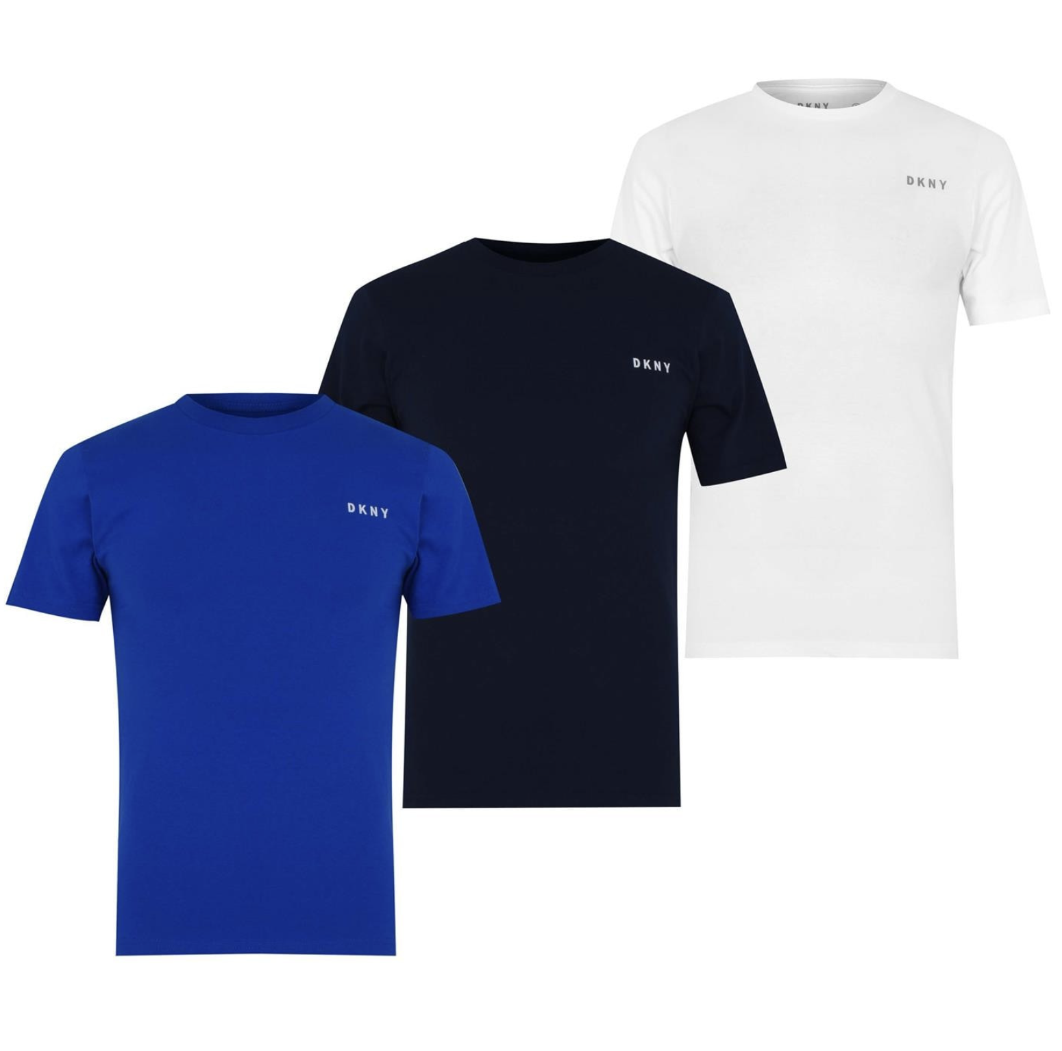 DKNY Heren 3 Pack T-Shirt 100% Katoen, Navy/Wit/Blauw, XL