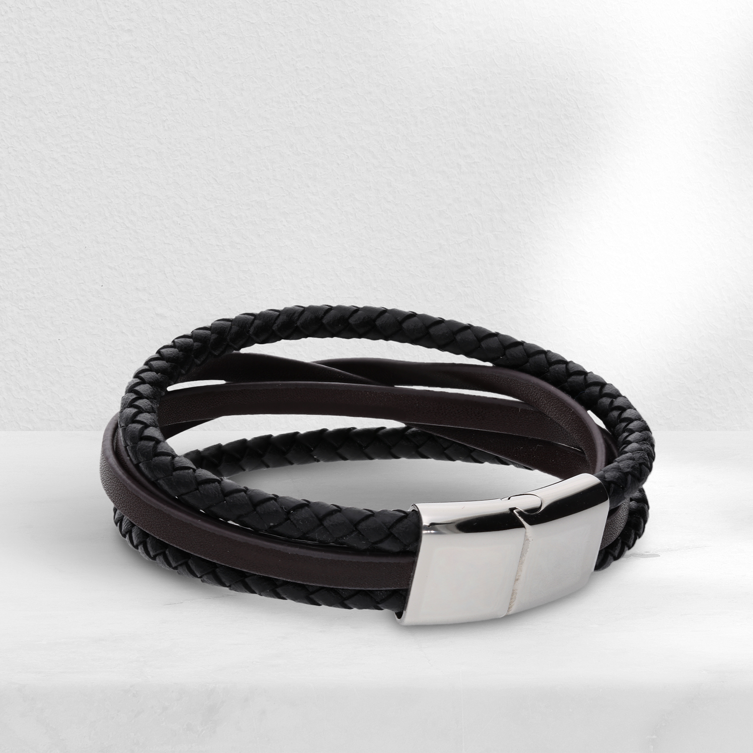 Men's 5mm Black & Brown Braided Leather Bracelet