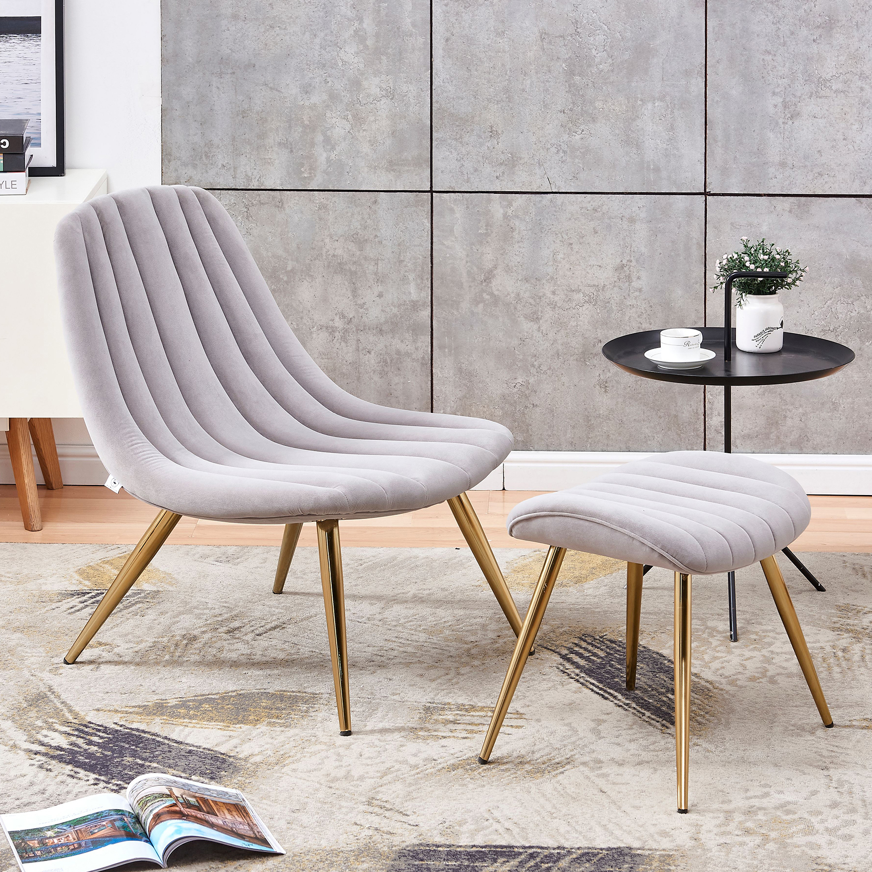 54 off on De La Mer Velvet Chair and Footstool OneDayOnly