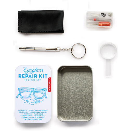 Kit De Herramientas Para Gafas Kikkerland - Con Destornilladores, Lupa Y Almohadillas De Repuesto, En Maletín Mini