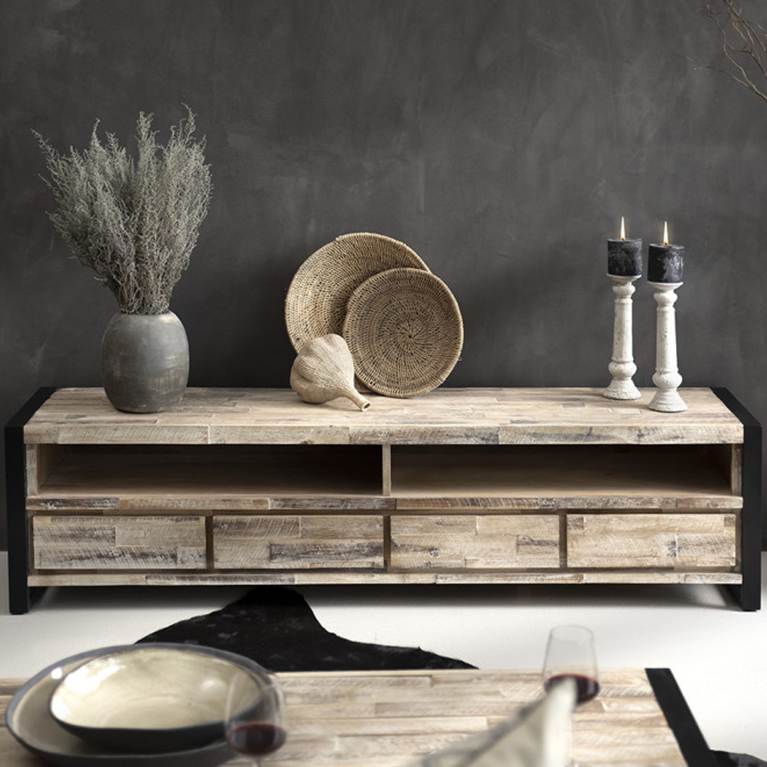 Large Solid Acacia Wood TV Stand