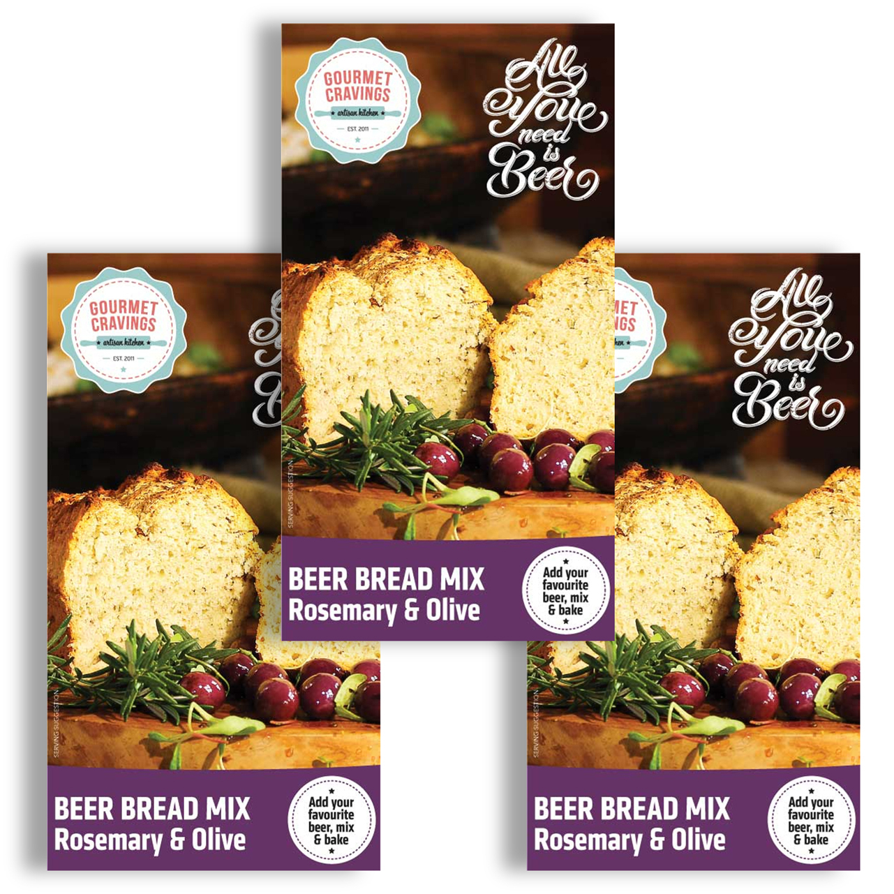 Gourmet Cravings 3x 450g Beer Bread Mixes OneDayOnly