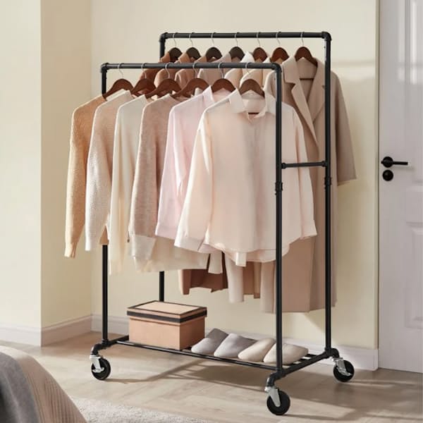 Clothes Rack on Wheels with Double Rail