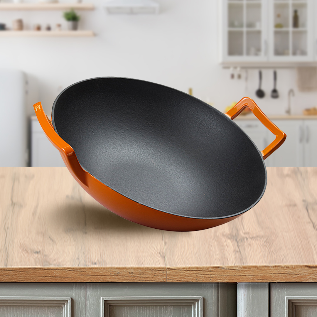 36cm Cast-Iron Wok with Handle