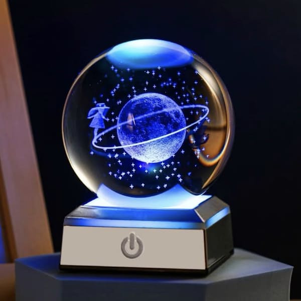 3D Space-Themed USB Crystal Galaxy Ball with Light Up Base
