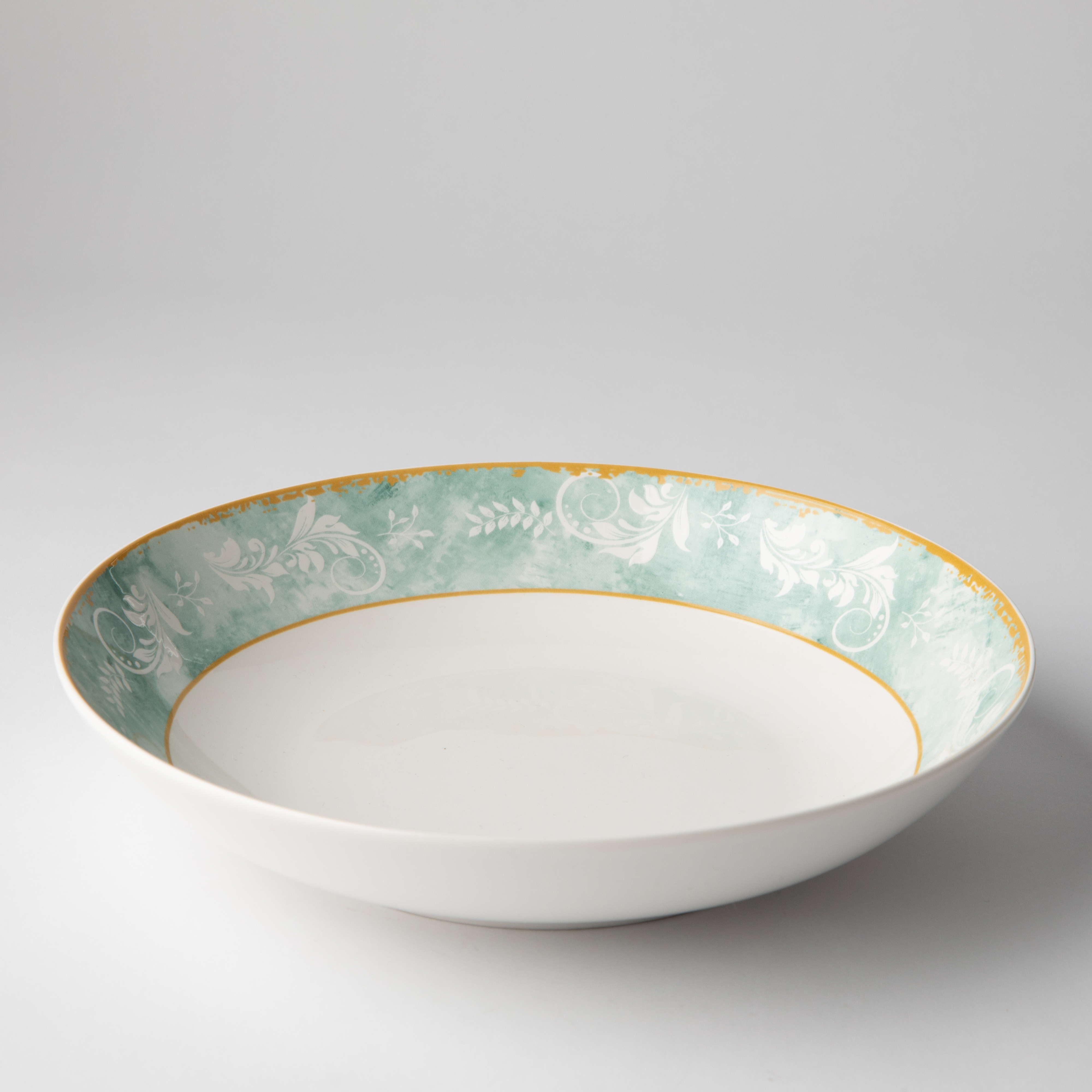 4x Green Floral Pasta Bowl Set