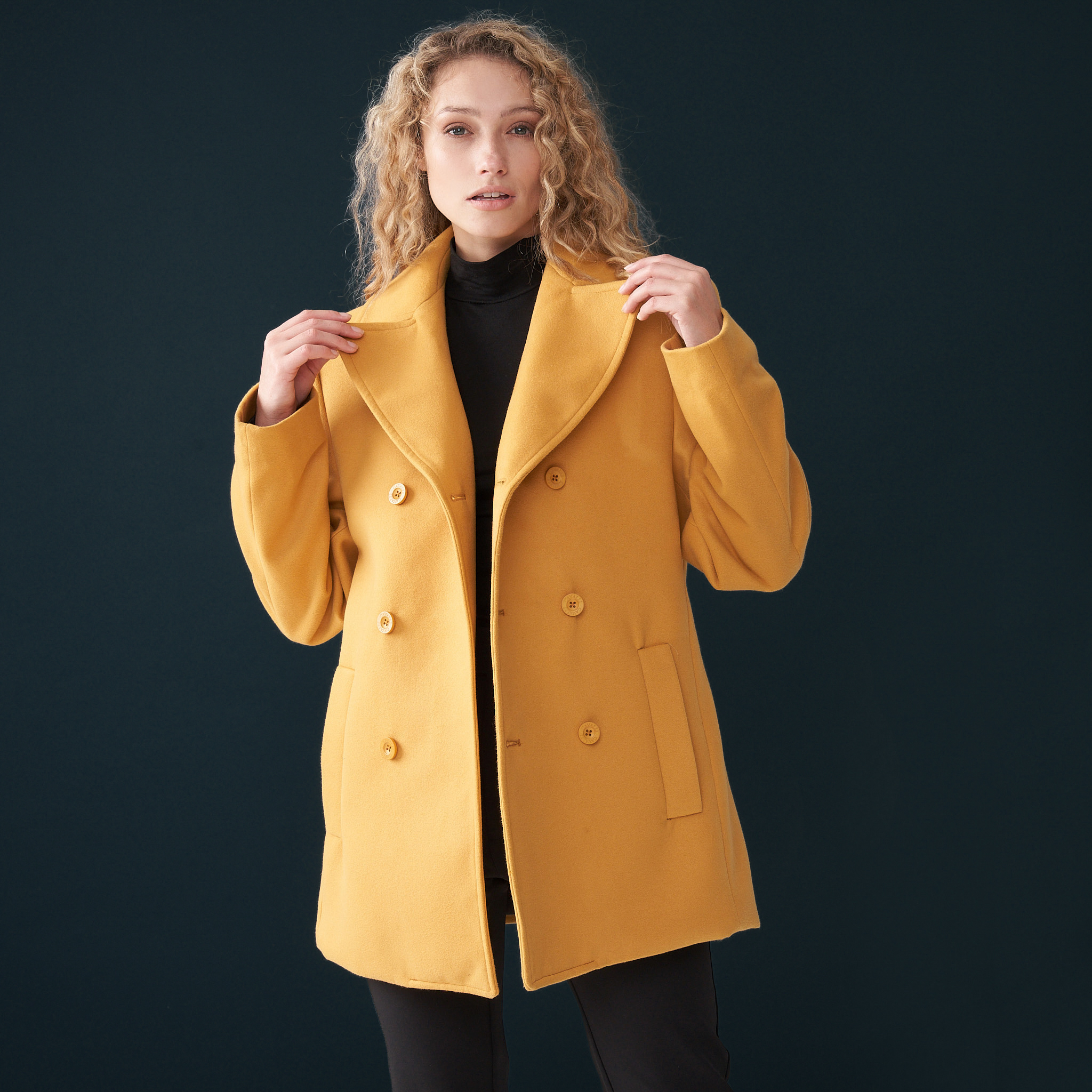 Mustard double hotsell breasted coat