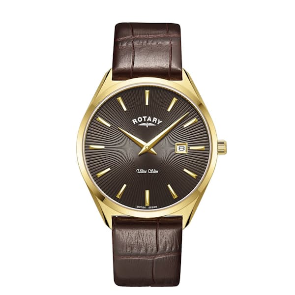 Men's Ultra Slim Brown Textured Dial Leather Watch