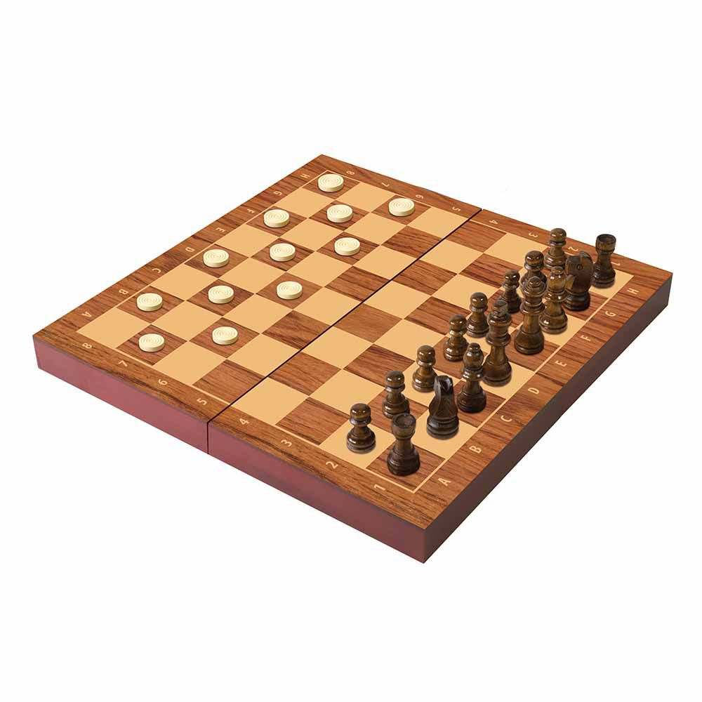 Folding Wooden Chess, Checkers & Backgammon Set