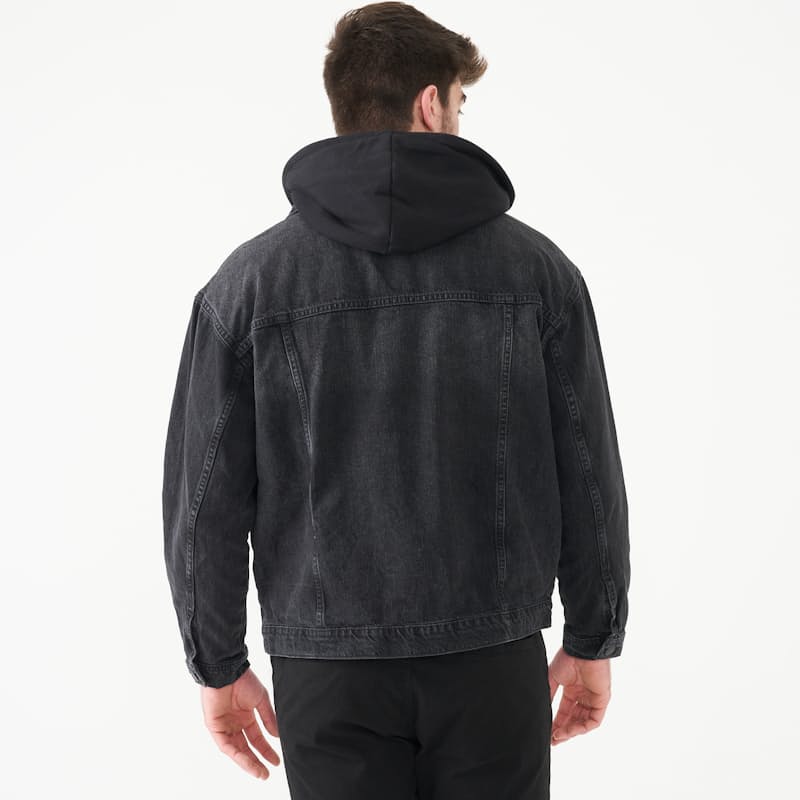 Denim jacket with clearance black hood
