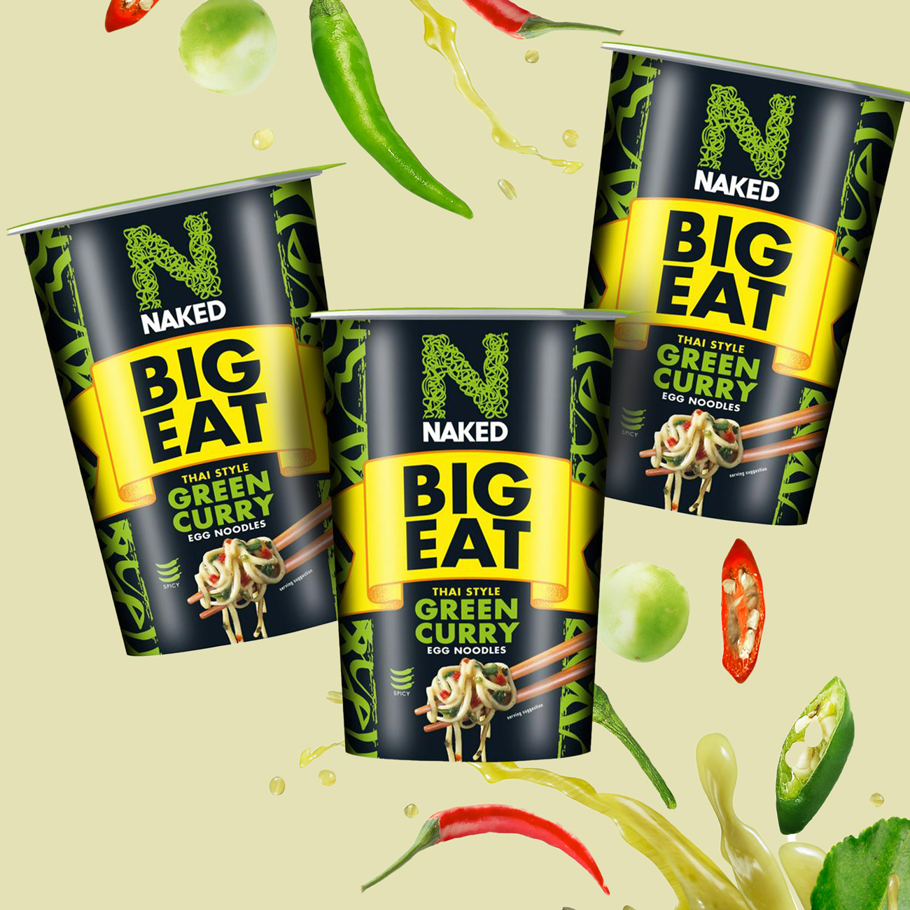 3x 104g Big Eat Thai Style Green Curry Egg Noodles