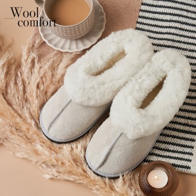 Men's or Ladies Two-Tone Genuine Wool & Sheepskin Slippers