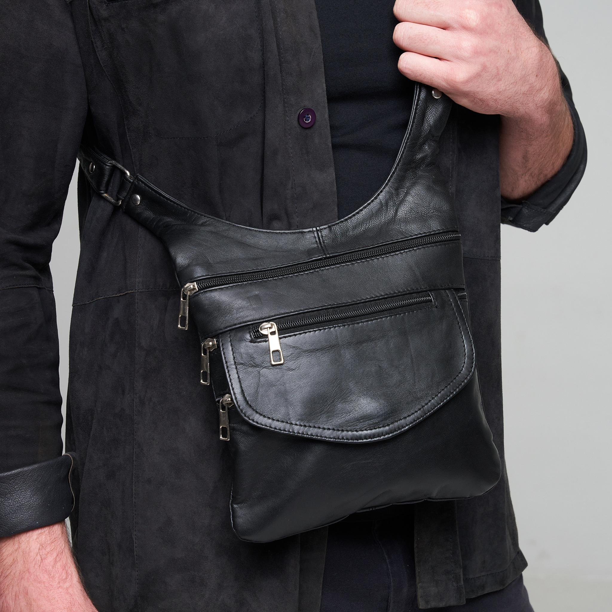 Genuine Leather Sling Bag with Pockets