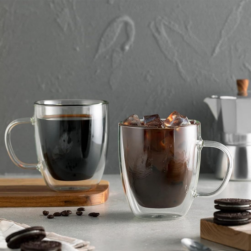 2x Doubled-Walled Borosilicate Glass Mugs