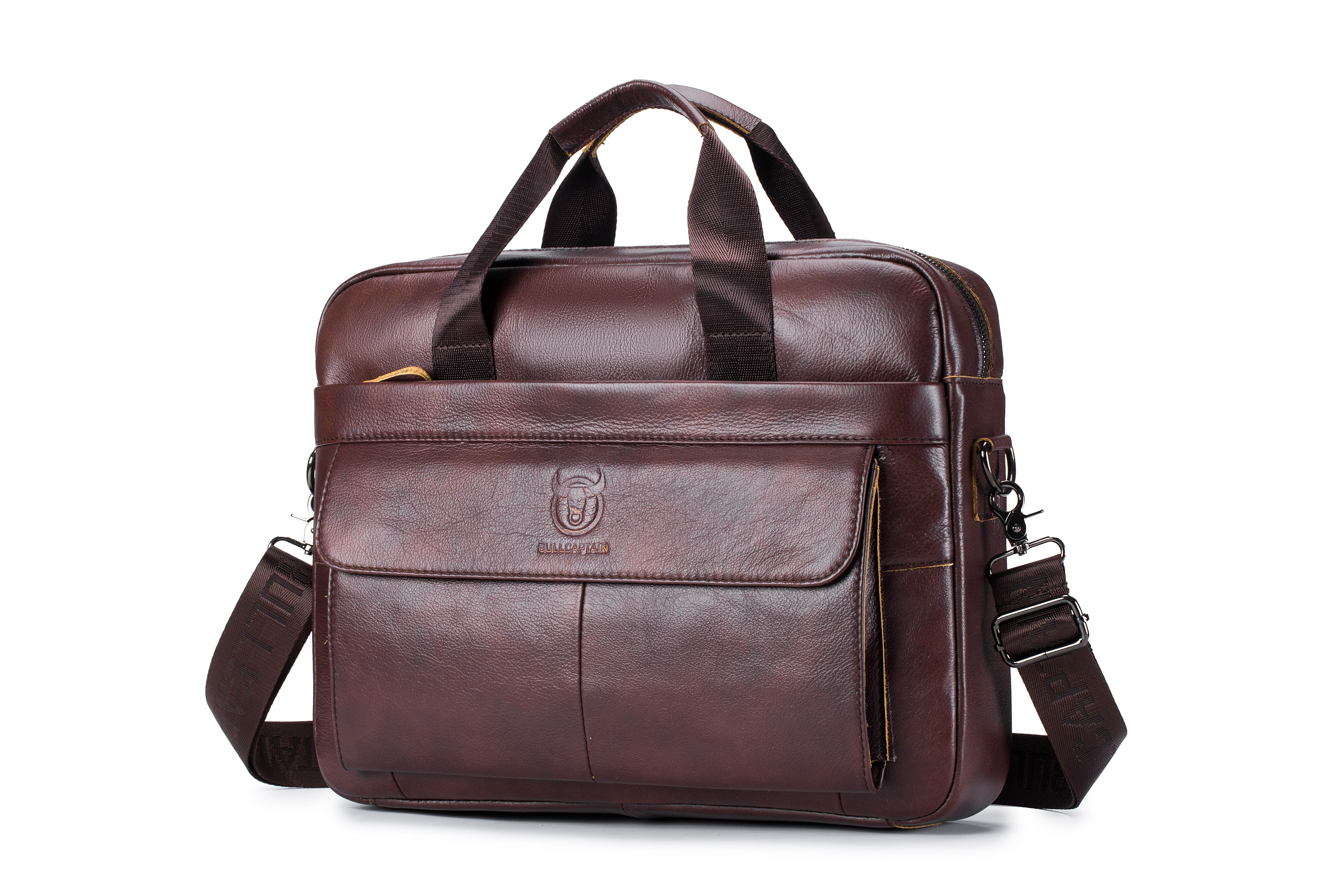 Genuine Leather Brown Front Flap Laptop Bag with Sling