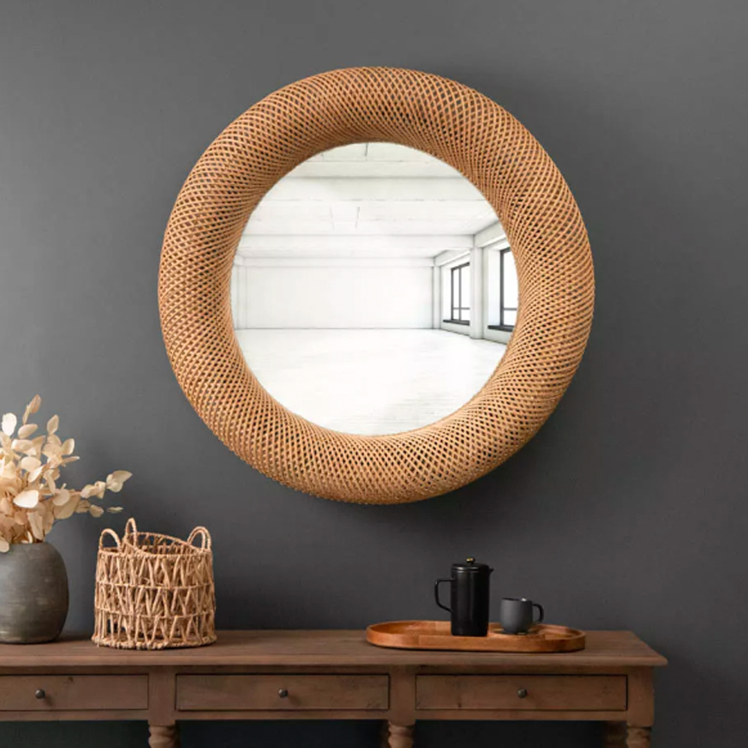 Large Rattan Round Mirror