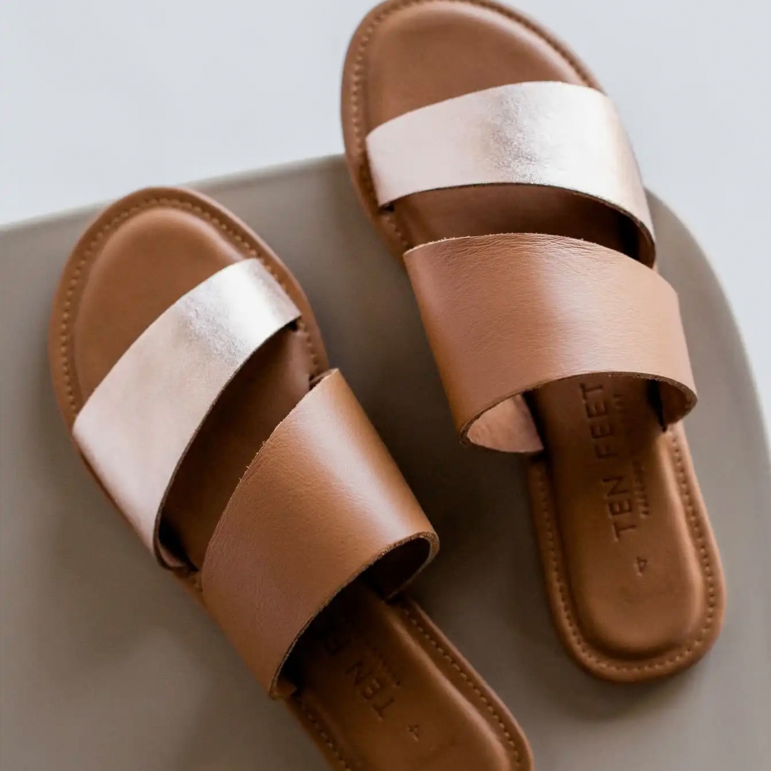 Ladies Genuine Leather Tapered Double Strap Sandals