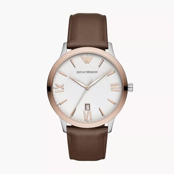Men's Three-Hand Date Brown Leather Watch