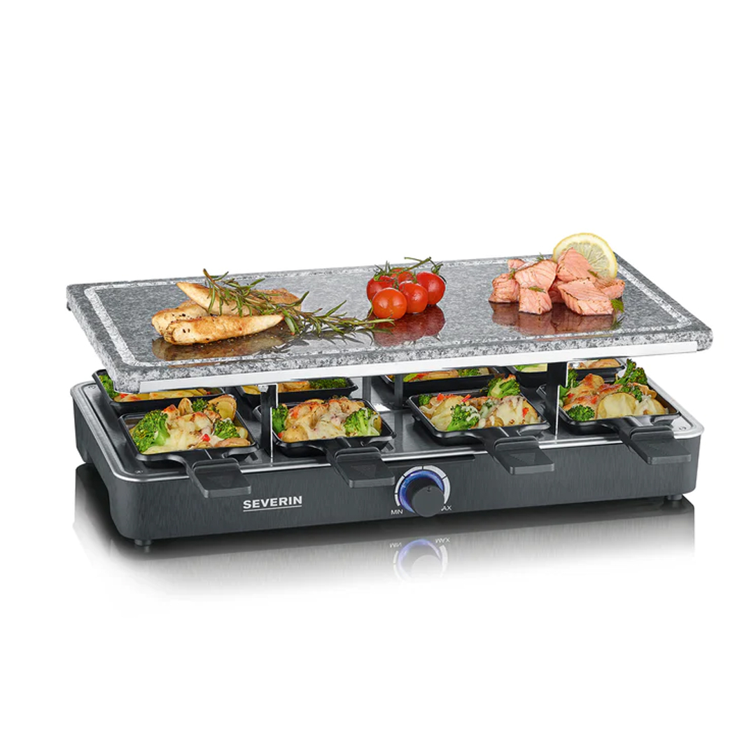 1300 W Raclette Grill with Non-Stick Coated, 8 Mini Baking Trays and  Stepless Adjustable Temperature