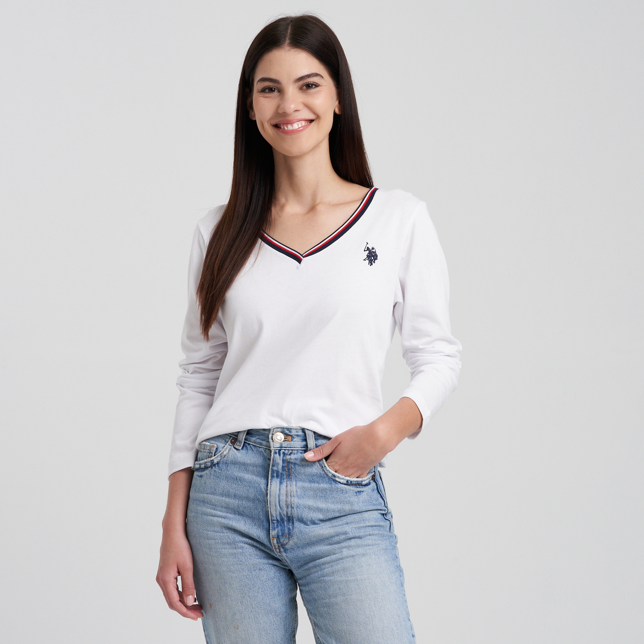 Women's new V-lapel printed long-sleeved shirt