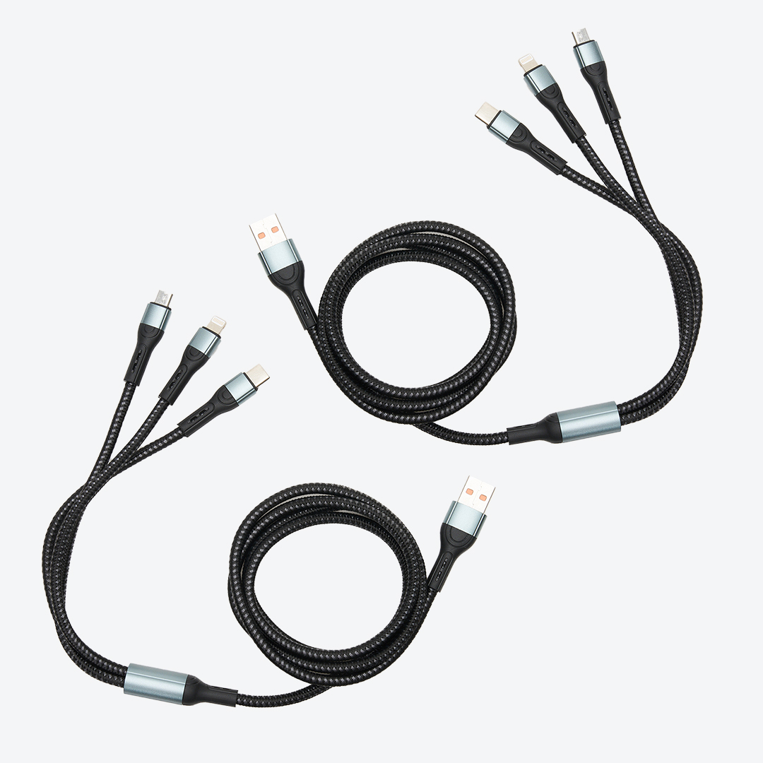 2x 6A Braided 3-in-1 USB Data & Charging Cables
