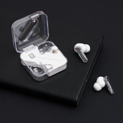 Minimal Transparent Wireless Earbuds with Case