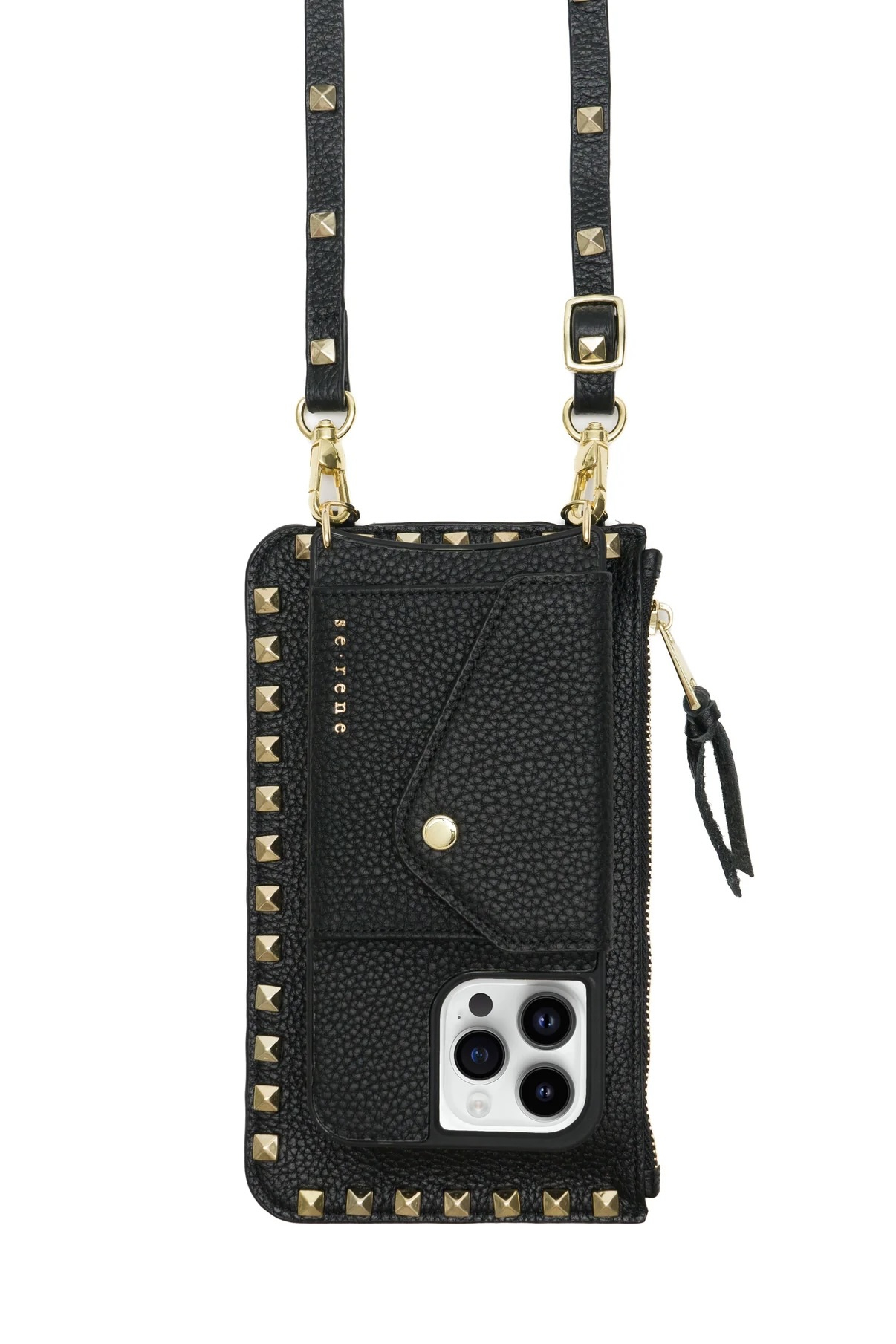 Black Complete Set with Gold Pyramid Stud Pouch & Strap