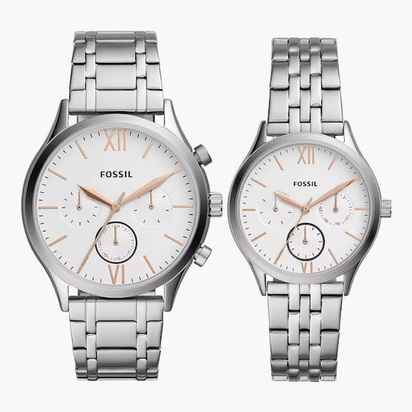 His & Her's Stainless Steel Multifunction Watch Set