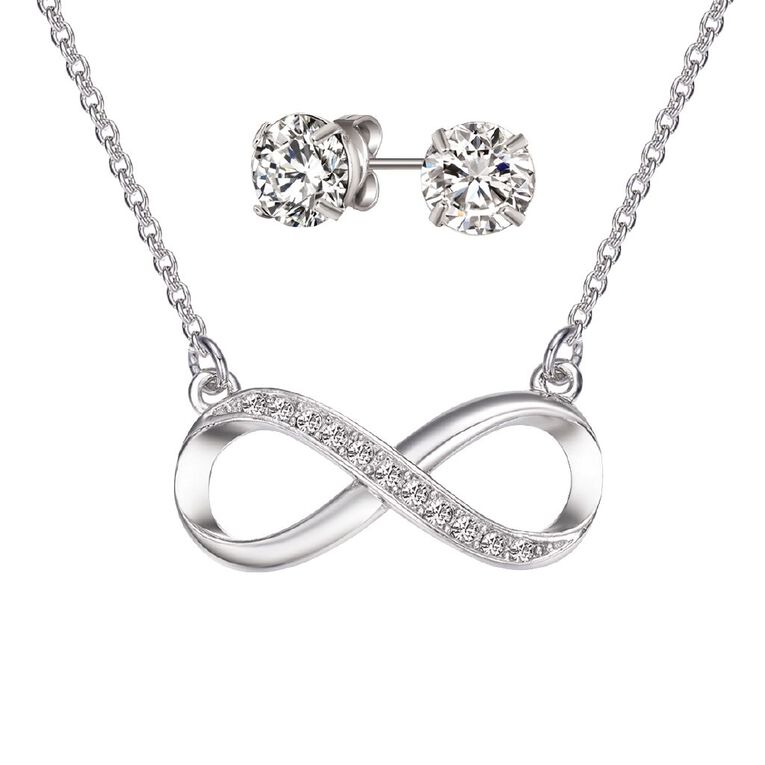 Infinity Necklaces & Earrings Set with Cubic Zirconia Crystals