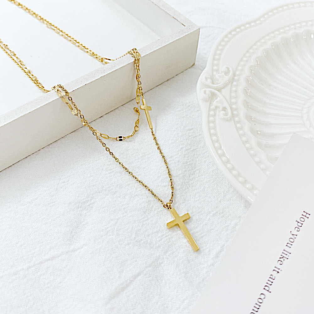 Layered Cross Stainless Steel Necklace