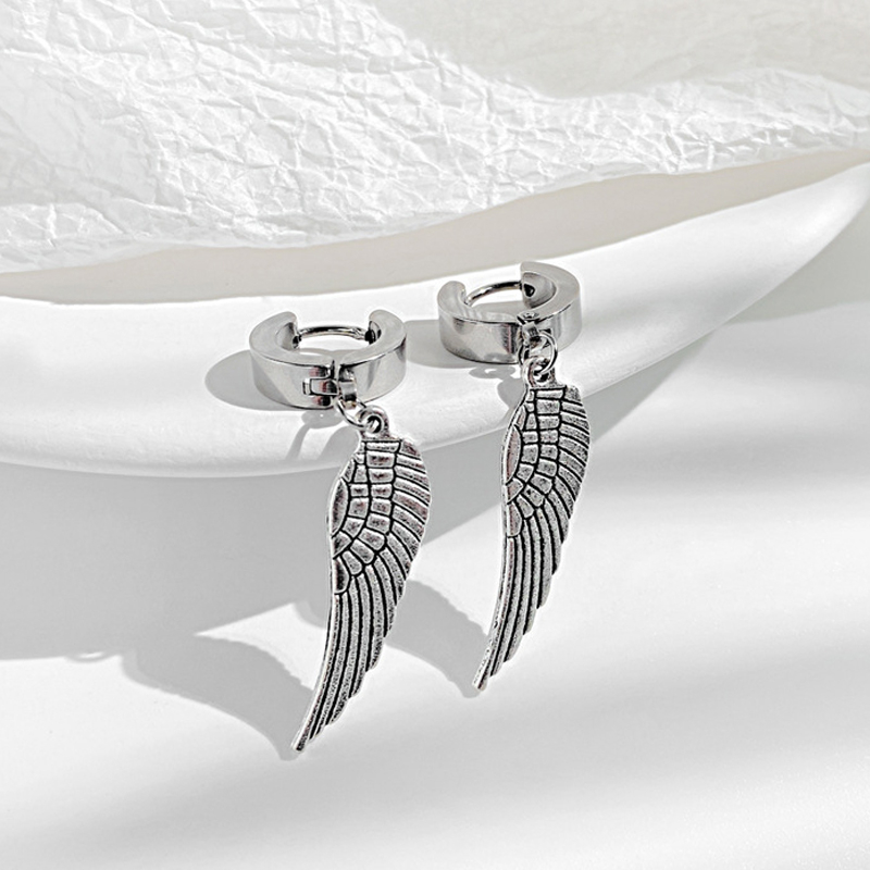 Stainless Steel Silver Angel Wing Drop Earrings