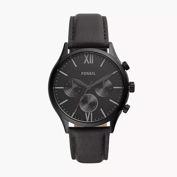 Men's Fenmore Multifunction Black Leather Watch