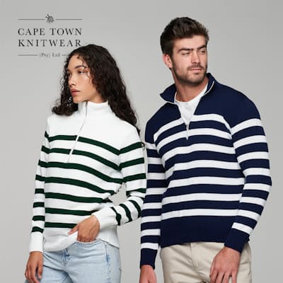 Men's or Ladies Striped Quarter Zip Knit Sweater