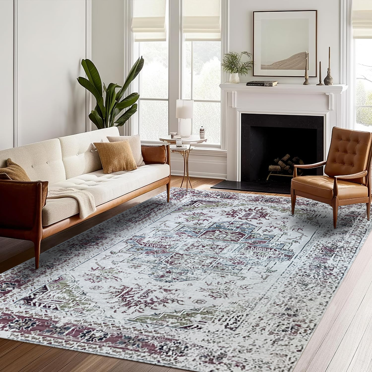 Tigris Red/Cream Faded Medallion Abstract Rug