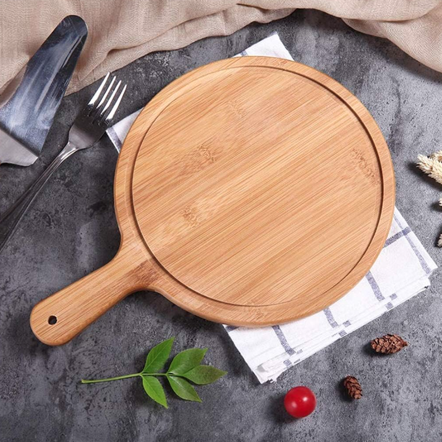 2x 32cm Round Bamboo Boards with Handles