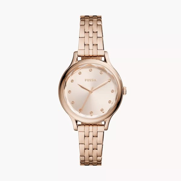 Ladies Three-Hand Rose Gold-Tone Stainless Steel Watch