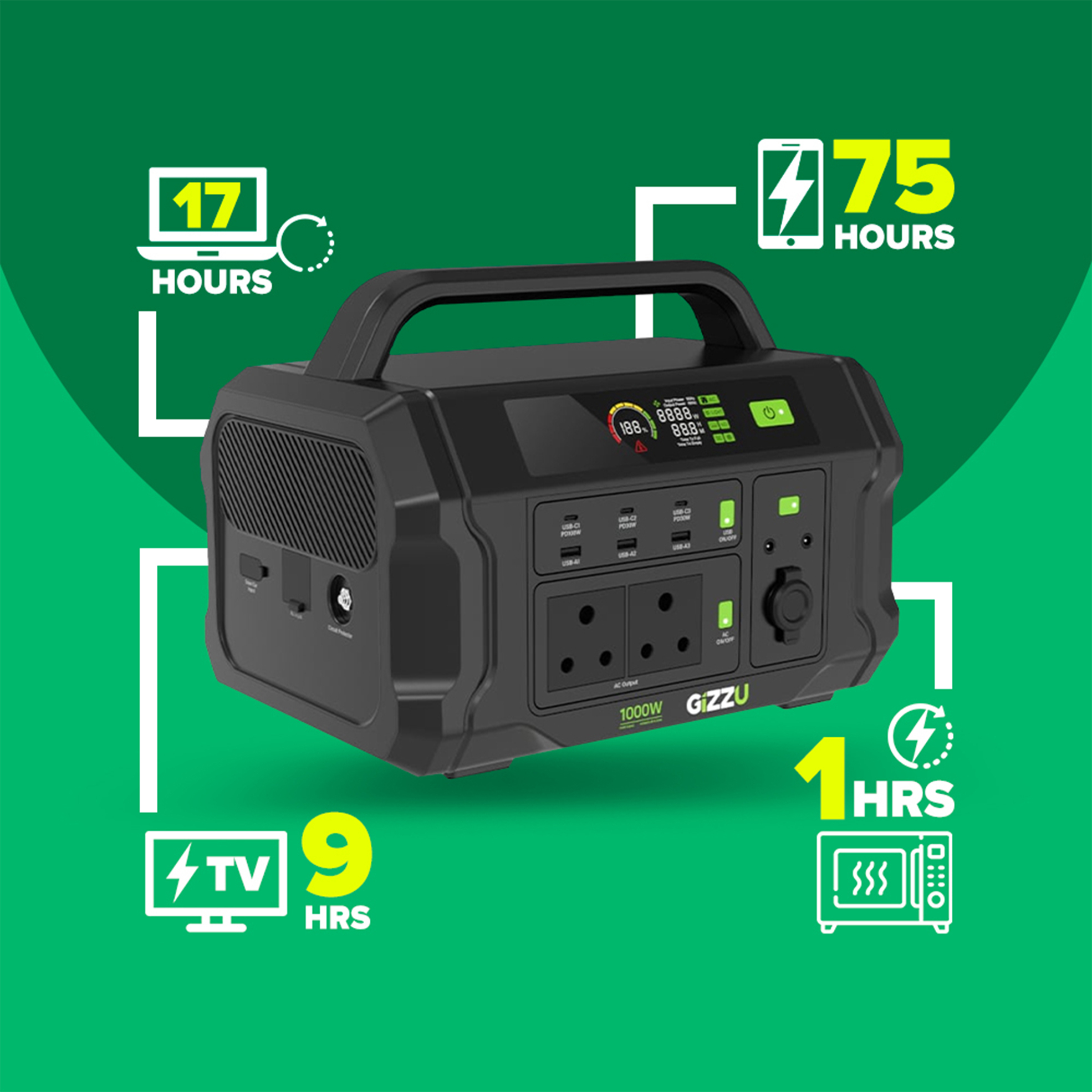 R4,000 off on Gizzu 1000W 1120Wh Power Station OneDayOnly