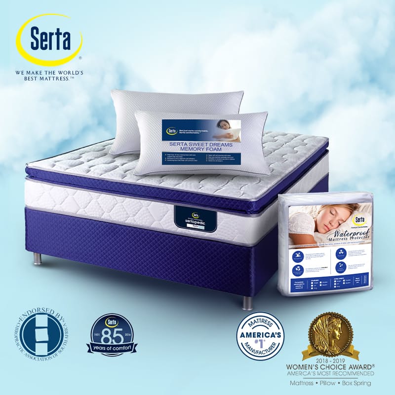 SertaPedic Bella PowerCoil Technology Pillow Top Flip Free Bed Set with 2 High Density Memory Foam Pillows and a Waterproof Mattress Protector Included