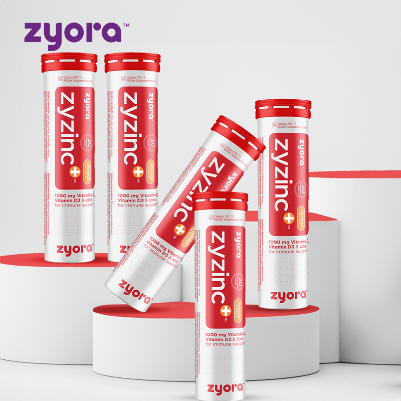 5x 20's Zyzinc+ with 1000mg Vitamin C, D3 and Zinc Effervescents