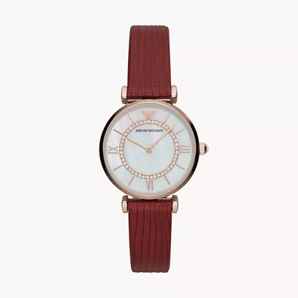Ladies Two-Hand Red Leather Watch